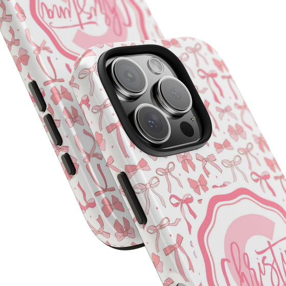 Personalized Tough Phone Case with Pink Bow Design - PC017