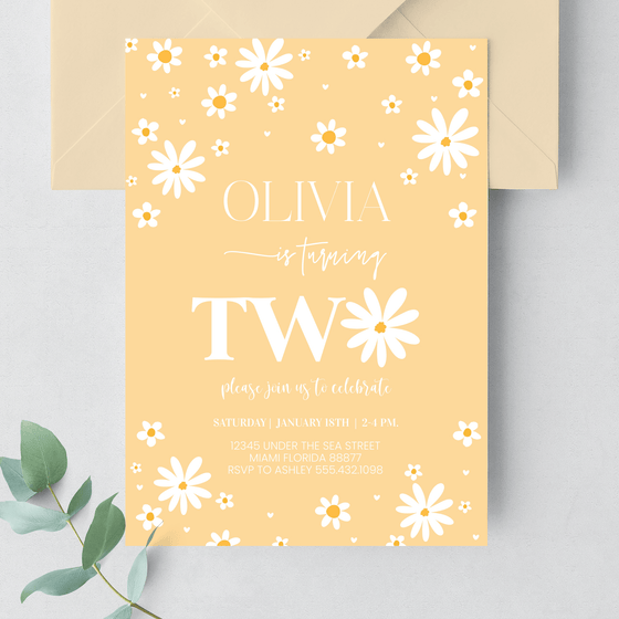Editable Daisy 2nd Birthday Invitation D110