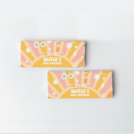 Editable Groovy ONE Candy Bar Wrappers Chocolate G113