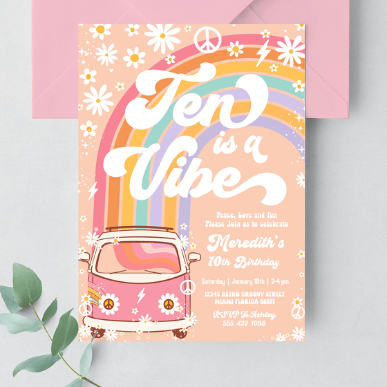 Editable Ten Is A Vibe Birthday Invitation G210