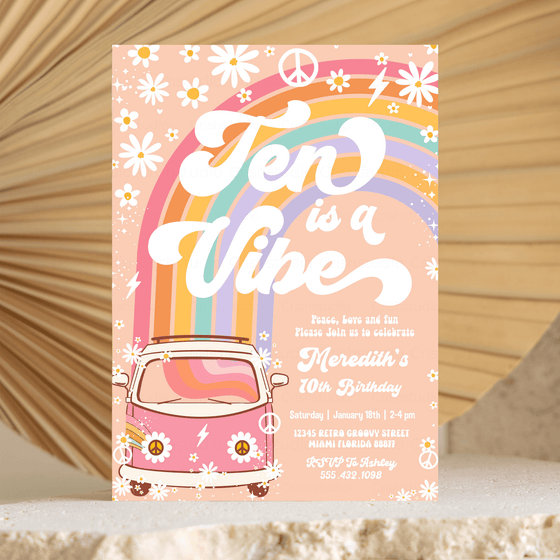 Editable Ten Is A Vibe Birthday Invitation G210