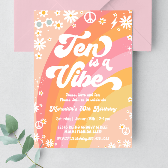 Editable Ten Is A Vibe Birthday Invitation G410
