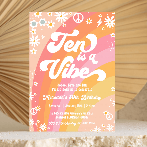 Editable Ten Is A Vibe Birthday Invitation G410