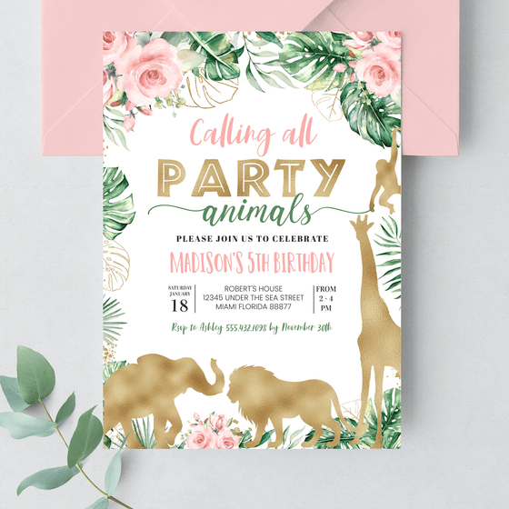 Editable Gold Safari Birthday Invitation JG05