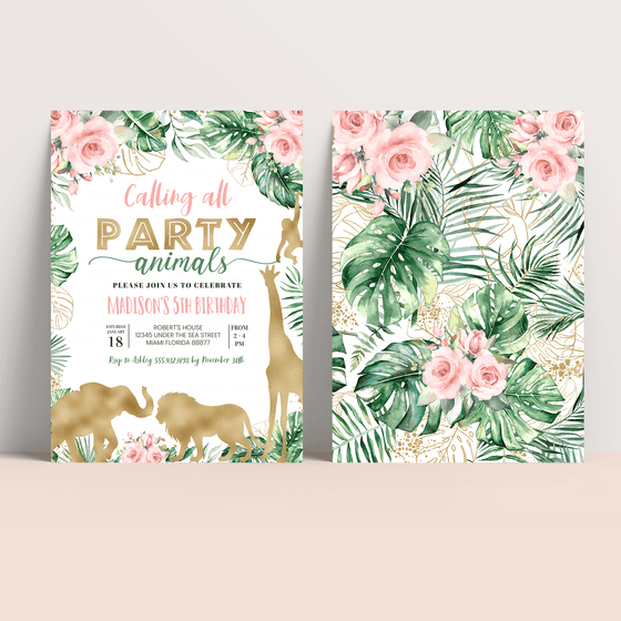 Editable Gold Safari Birthday Invitation JG05