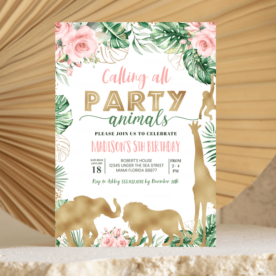 Editable Gold Safari Birthday Invitation JG05