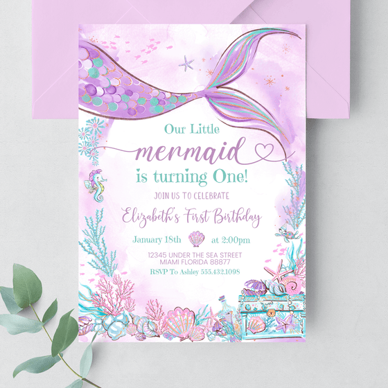 Editable Our Little Mermaid Birthday Invitation M402