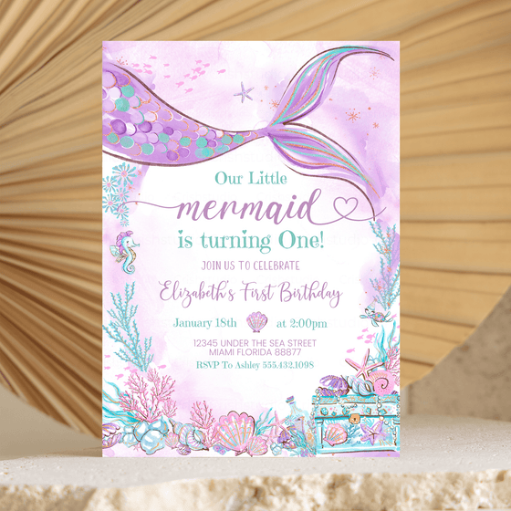 Editable Our Little Mermaid Birthday Invitation M402