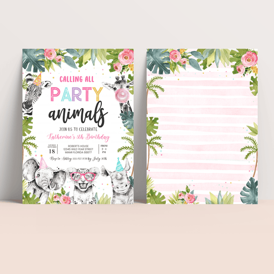Editable Safari Birthday Invitation S205