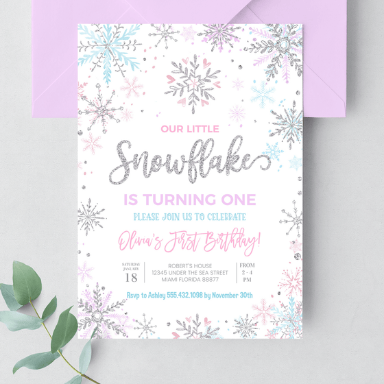 Editable Winter Onederland Birthday Invitation SN04