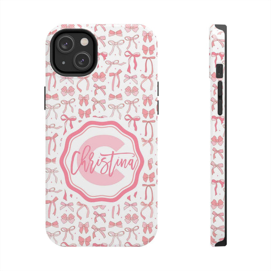Personalized Tough Phone Case with Pink Bow Design - PC017