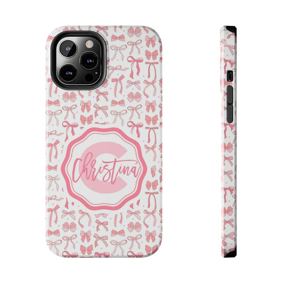 Personalized Tough Phone Case with Pink Bow Design - PC017