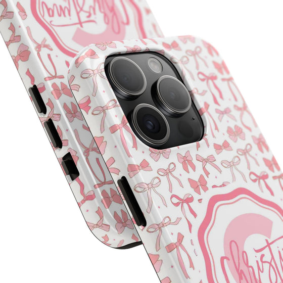 Personalized Tough Phone Case with Pink Bow Design - PC017