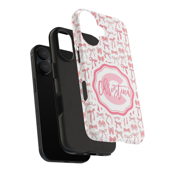Personalized Tough Phone Case with Pink Bow Design - PC017