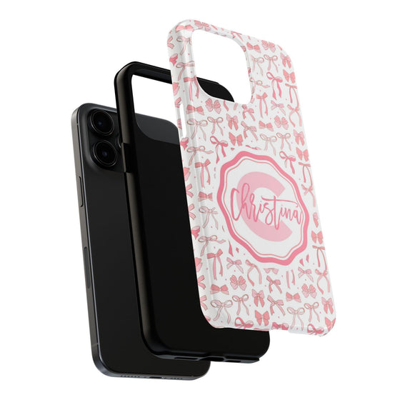 Personalized Tough Phone Case with Pink Bow Design - PC017