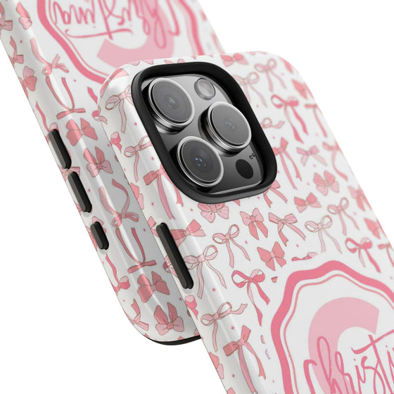 Personalized Tough Phone Case with Pink Bow Design - PC017