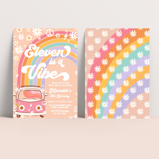 Editable Eleven Is A Vibe Birthday Invitation G211