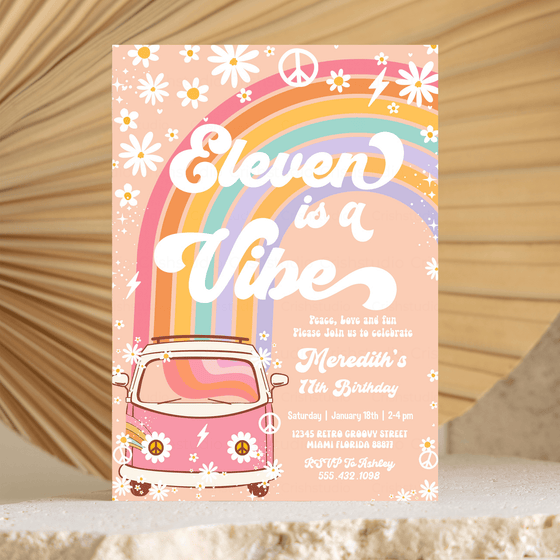 Editable Eleven Is A Vibe Birthday Invitation G211