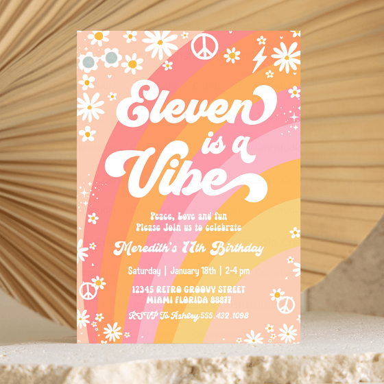 Editable Eleven Is A Vibe Birthday Invitation G411