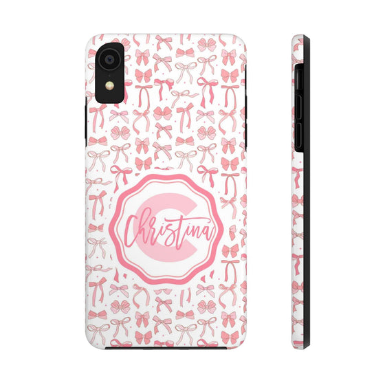 Personalized Tough Phone Case with Pink Bow Design - PC017