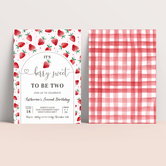 Editable Berry Sweet 2nd Birthday Invitation BF28