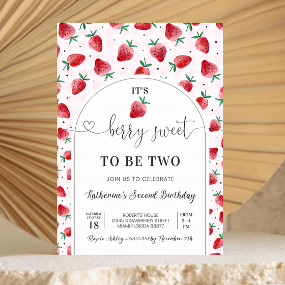 Editable Berry Sweet 2nd Birthday Invitation BF28