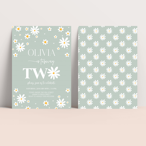 Editable Daisy 2nd Birthday Invitation D112