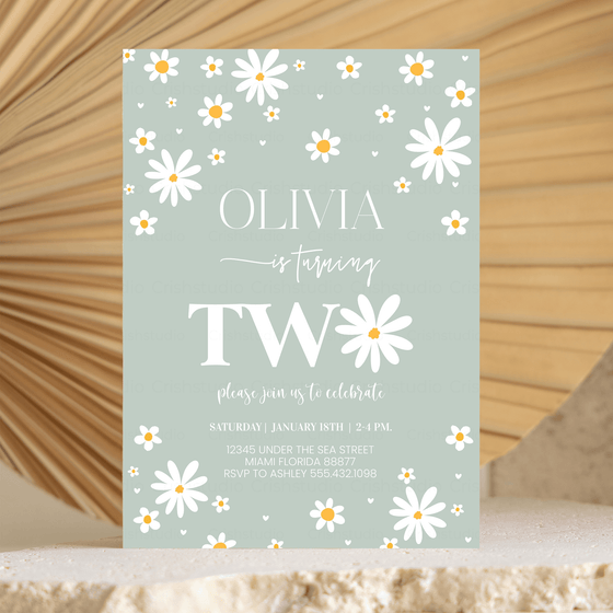 Editable Daisy 2nd Birthday Invitation D112