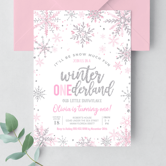 Editable Winter Onederland Birthday Invitation W002