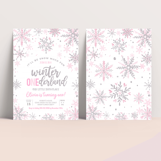Editable Winter Onederland Birthday Invitation W002