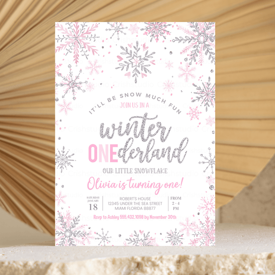 Editable Winter Onederland Birthday Invitation W002