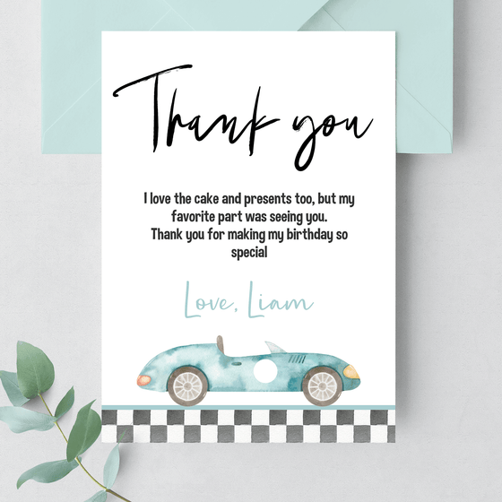 Editable Two Fast Birthday Thank You Card R101
