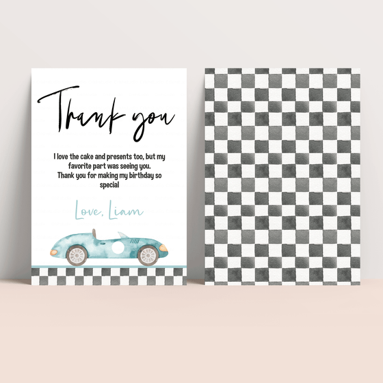 Editable Two Fast Birthday Thank You Card R101