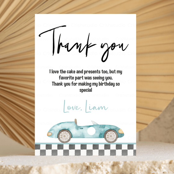 Editable Two Fast Birthday Thank You Card R101