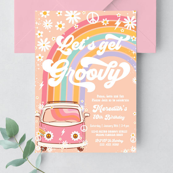 Editable Let's Get Groovy Birthday Invitation G213