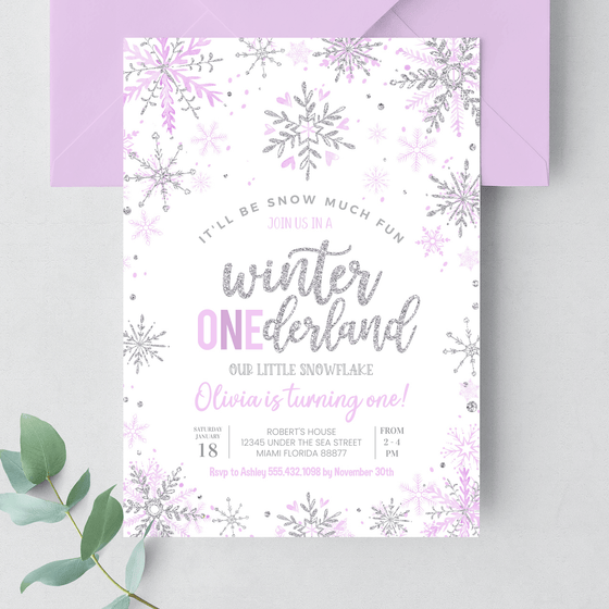 Editable Winter Onederland Birthday Invitation W003