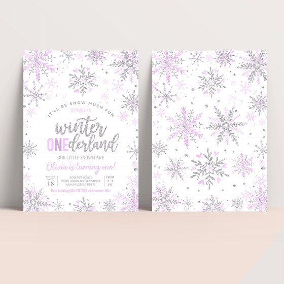 Editable Winter Onederland Birthday Invitation W003
