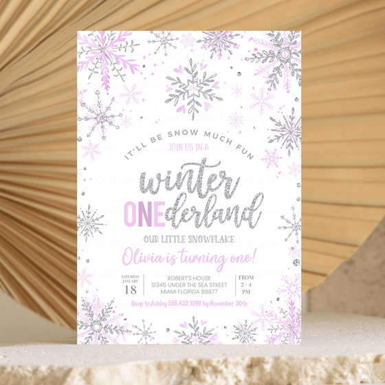 Editable Winter Onederland Birthday Invitation W003