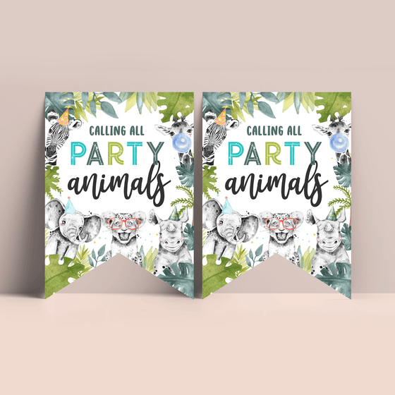 Editable Party Animals Birthday Thank You Card S105