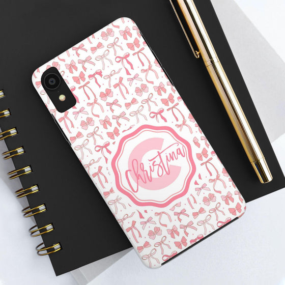 Personalized Tough Phone Case with Pink Bow Design - PC017