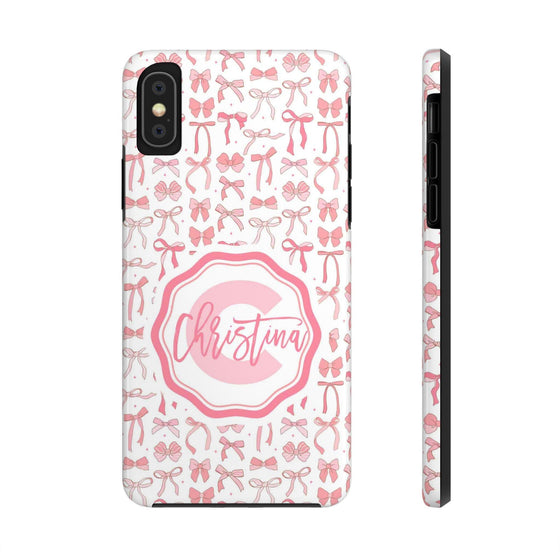 Personalized Tough Phone Case with Pink Bow Design - PC017