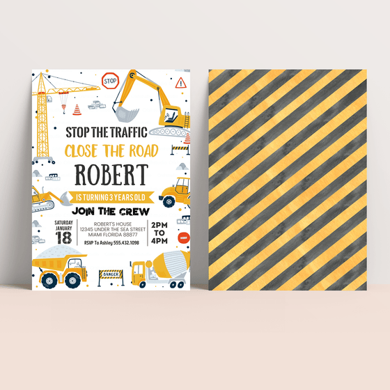 Editable Construction Birthday Invitation C001