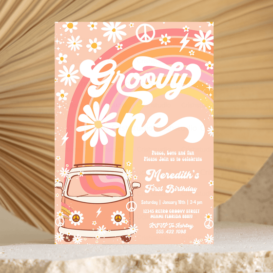 Editable Groovy One Birthday Invitation G301