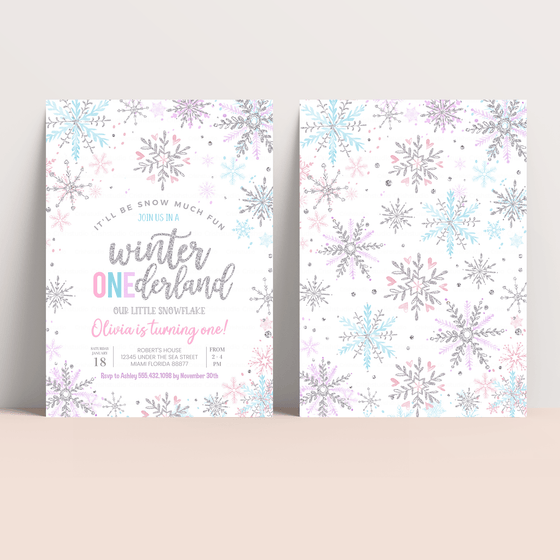 Editable Winter Onederland Birthday Invitation W004