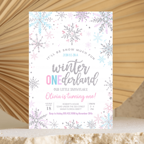 Editable Winter Onederland Birthday Invitation W004