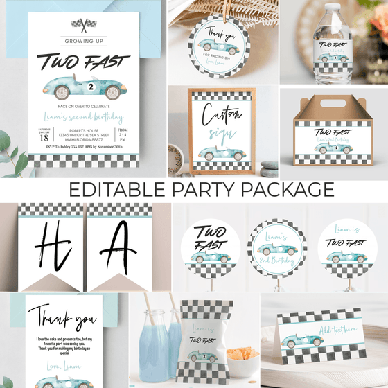 Editable Two Fast Birthday Package R101