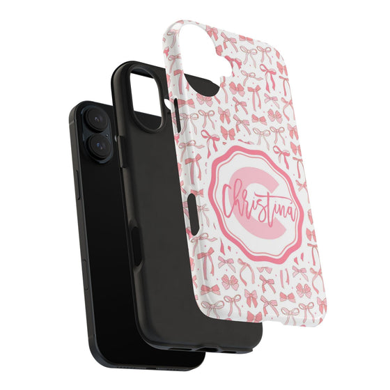 Personalized Tough Phone Case with Pink Bow Design - PC017