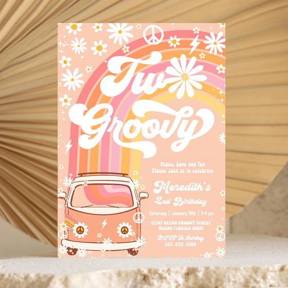 Editable Two Groovy Birthday Invitation G302