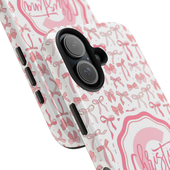 Personalized Tough Phone Case with Pink Bow Design - PC017