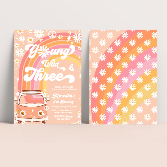 Editable Young Wild And Three Birthday Invitation G303